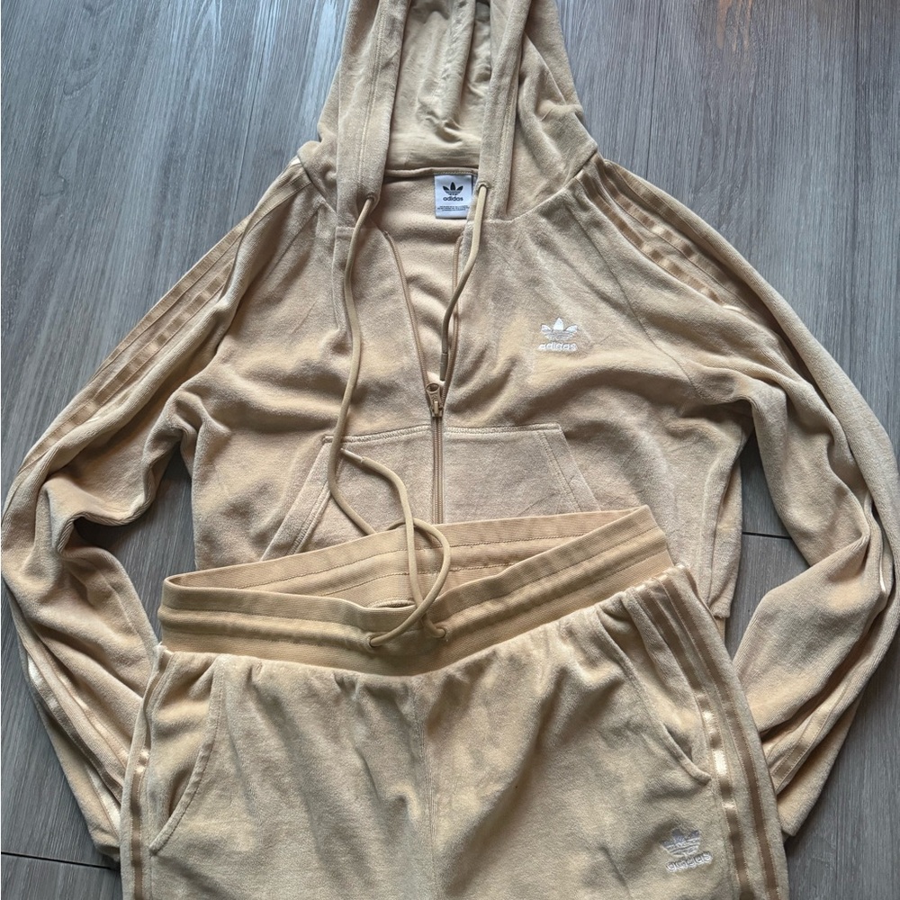 Adidas Beige Hoodie and Sweatpants Set